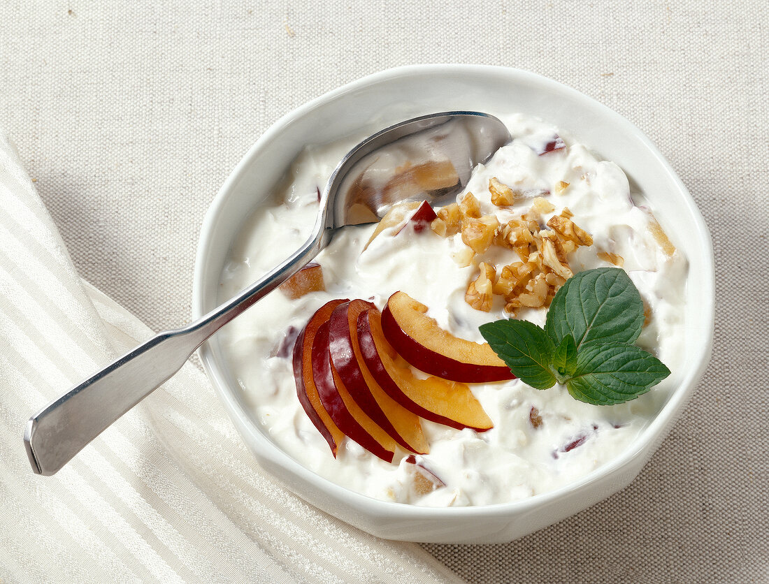 Plum quark in bowl