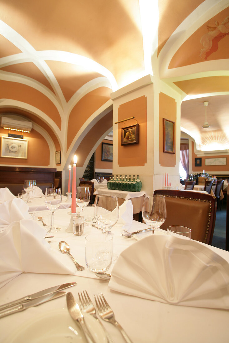 Tables laid in restaurant, Austria