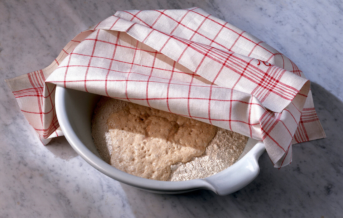 Close-up of bread dough in bowl