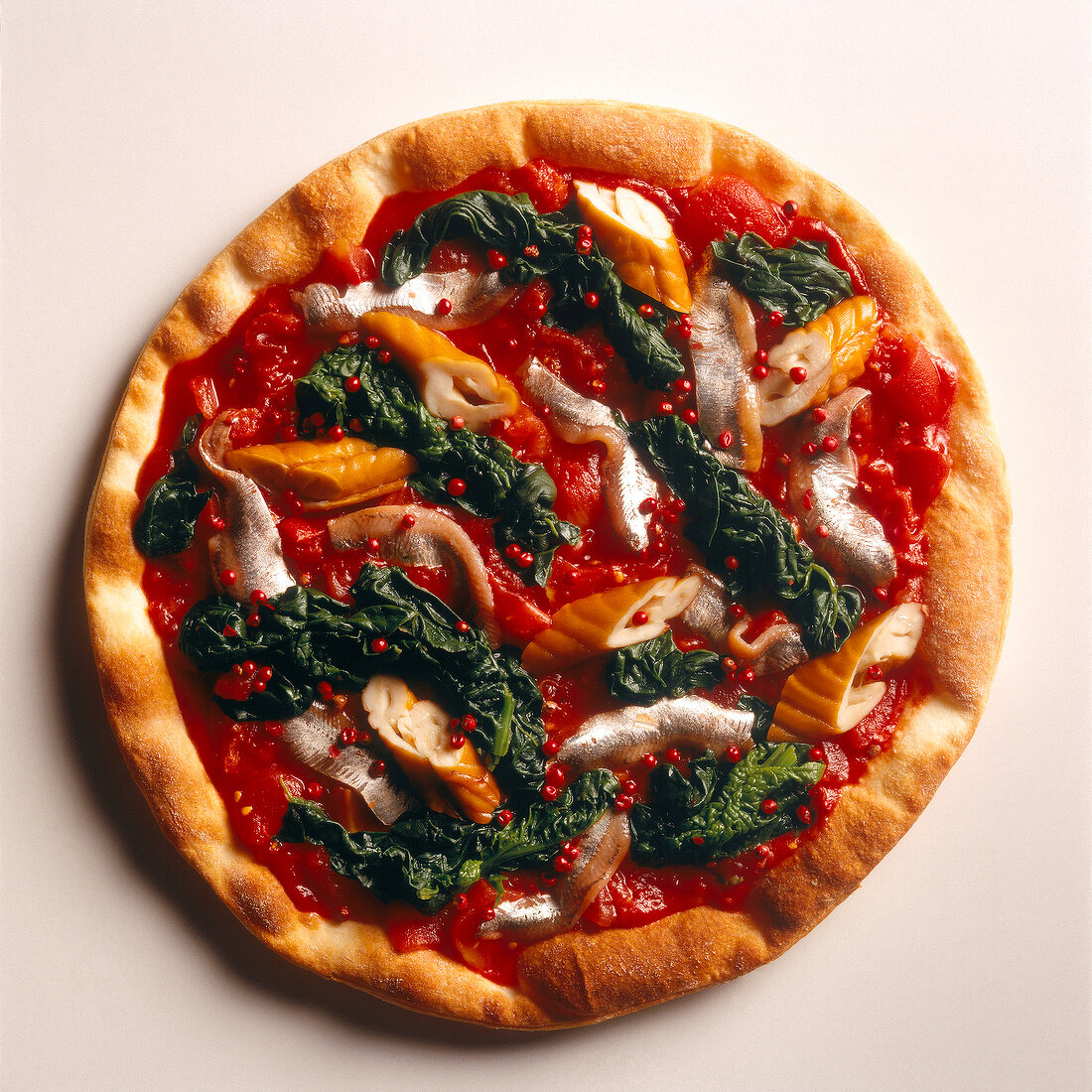 Close-up of pizza on white background