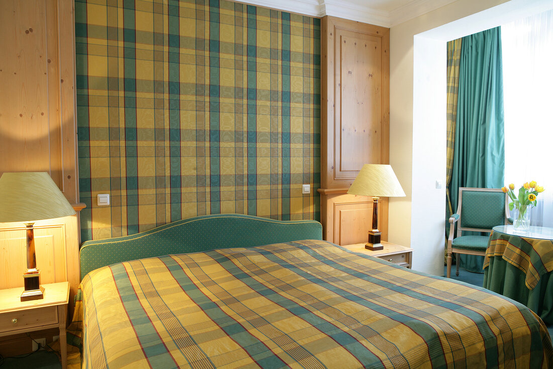 View of bedroom of Victoria Hotel in Bad Mergentheim, Baden-Wurttemberg, Germany