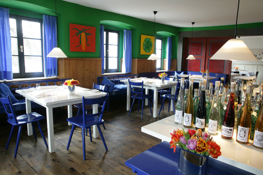 Interior of restaurant with laid tables in Germany