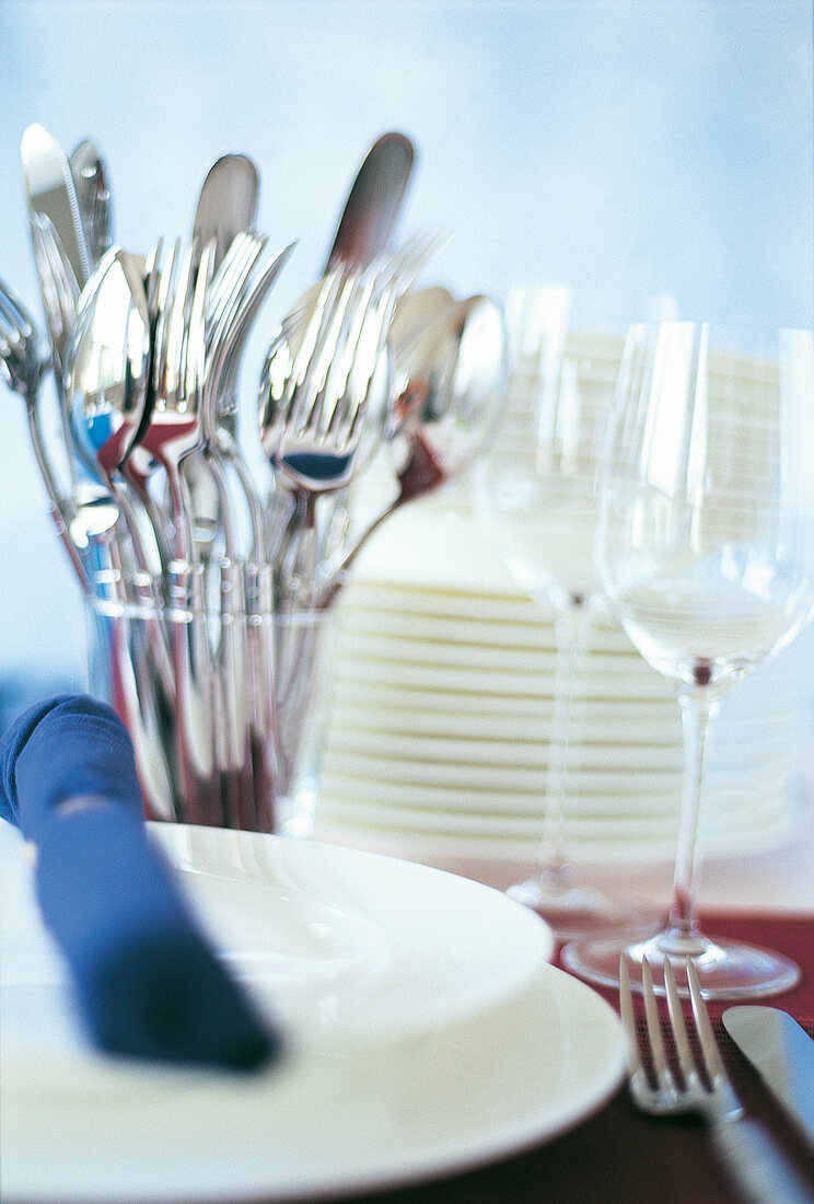 Cutlery, plates and glasses