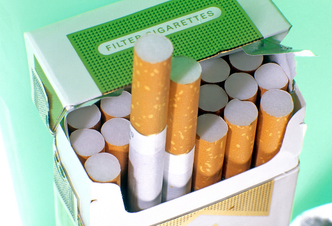 Close-up of cigarette box with filter cigarettes