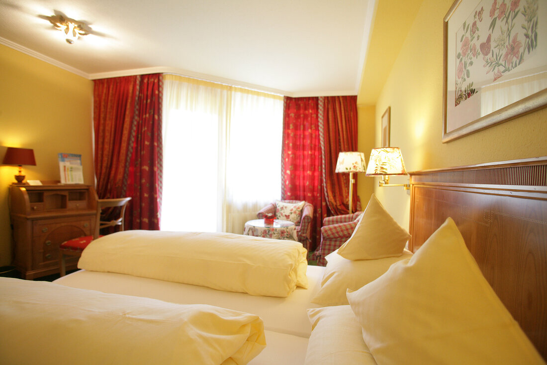 View of bedroom at Erfurth's Bergfried Wellness hotel, Germany