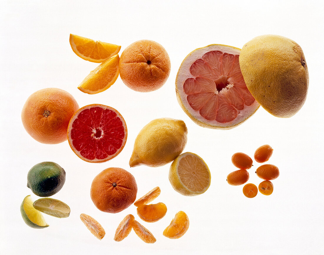Variety of exotic fruits on white background