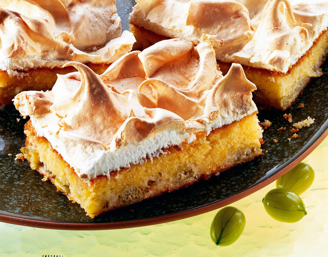 Close-up of gooseberry pie cake on plate