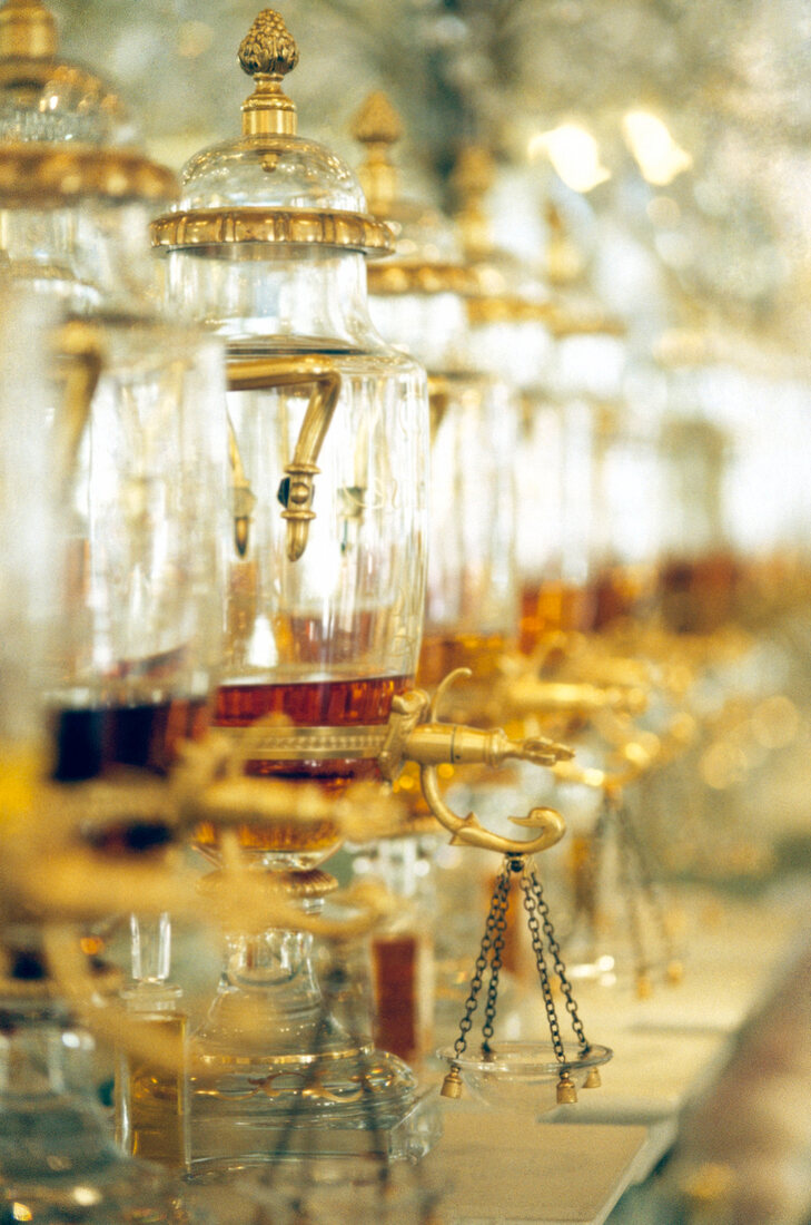 Several bottles of perfume in perfumery in Paris