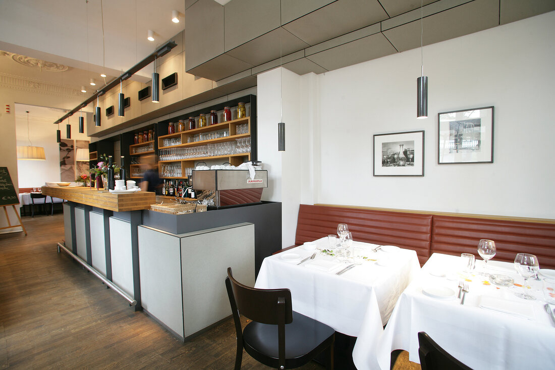 Tables laid in restaurant, Germany