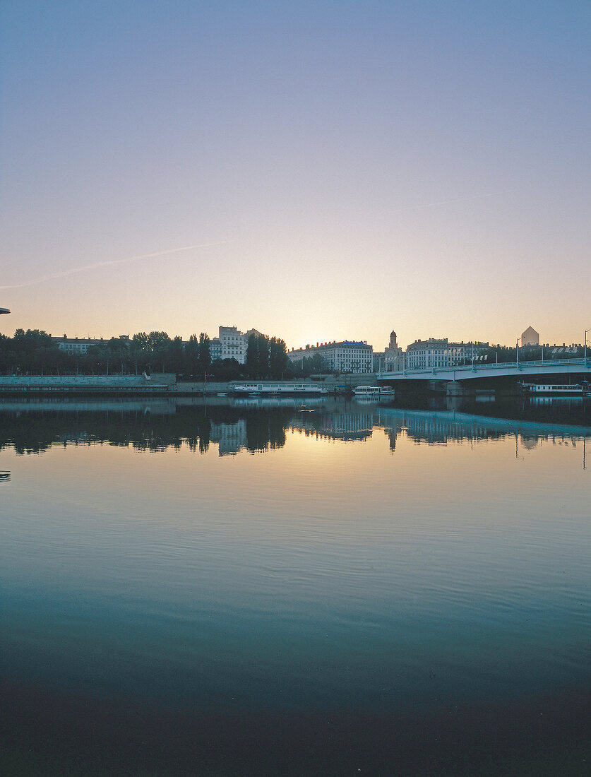 View of cityscape and Rhone in the evening at Lyon, France