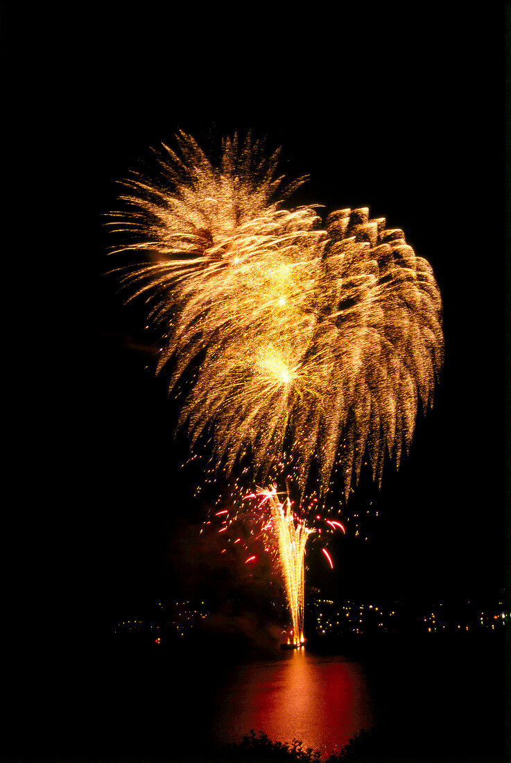 Fireworks at night during Lake Festival in Konstanz, Germany