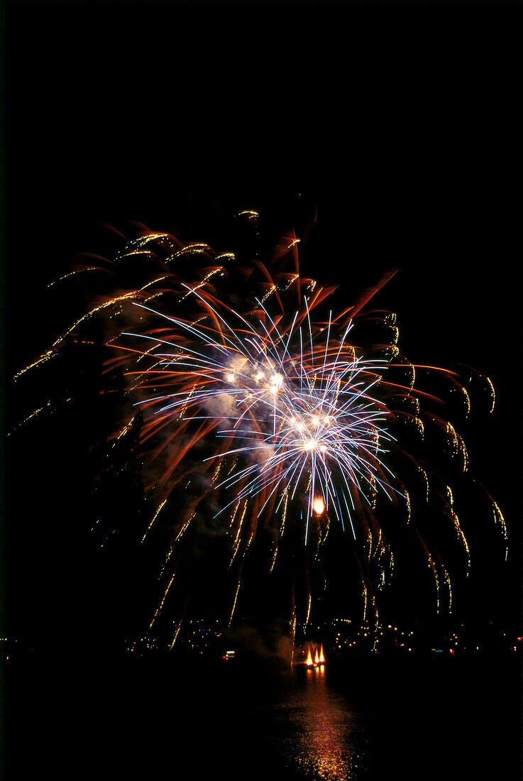 Fireworks at night during Lake Festival in Konstanz, Germany