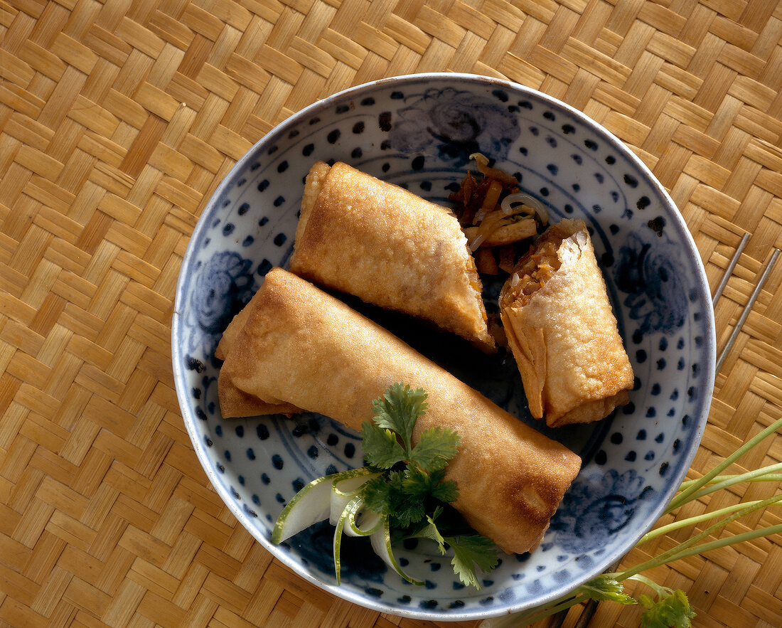 Chinese spring rolls in bowl