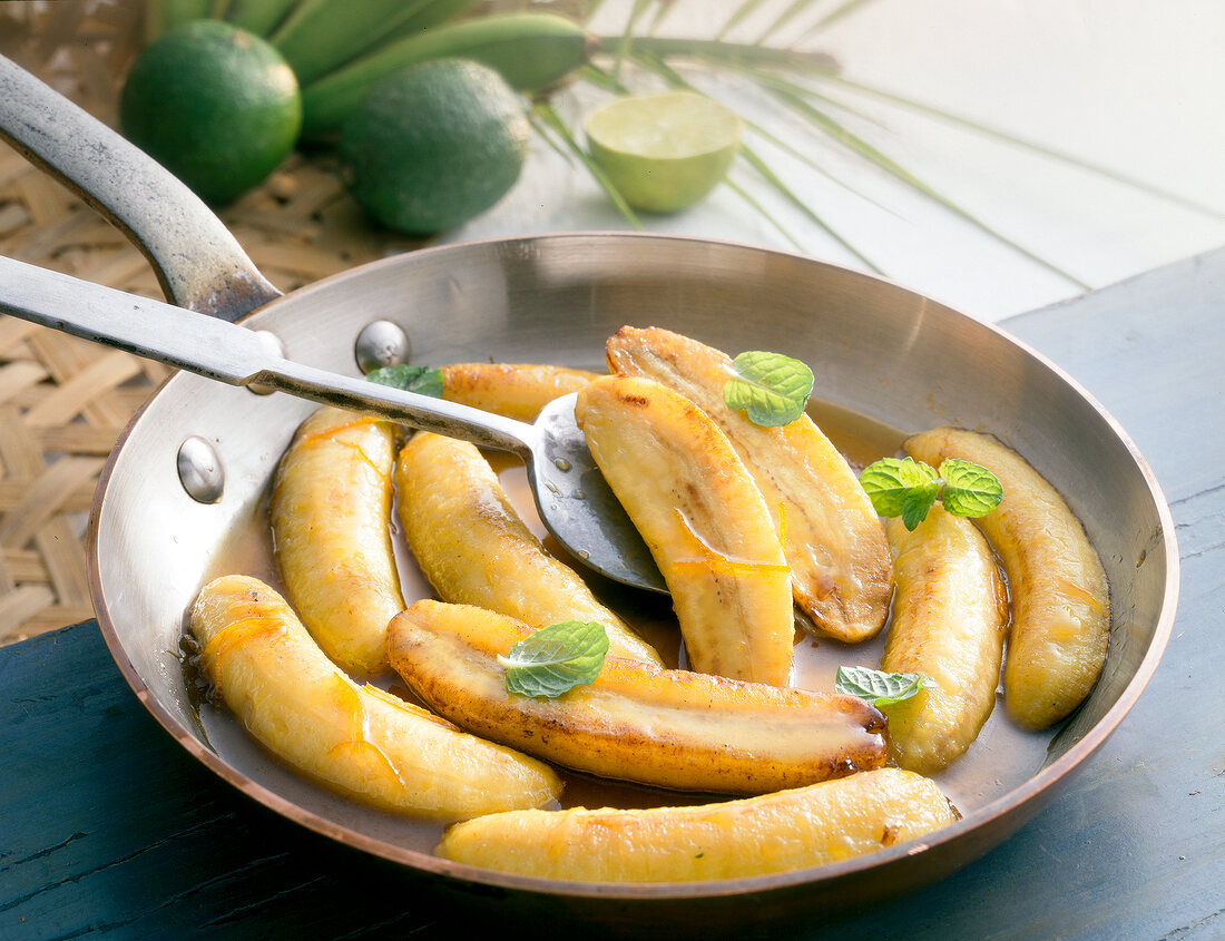 Close-up of fried bananas in pan