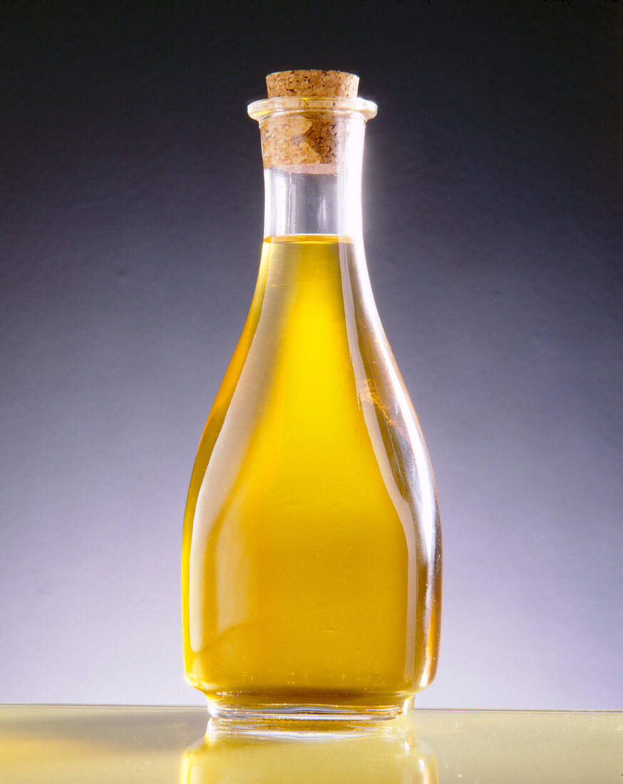Close-up of bottle with walnut oil