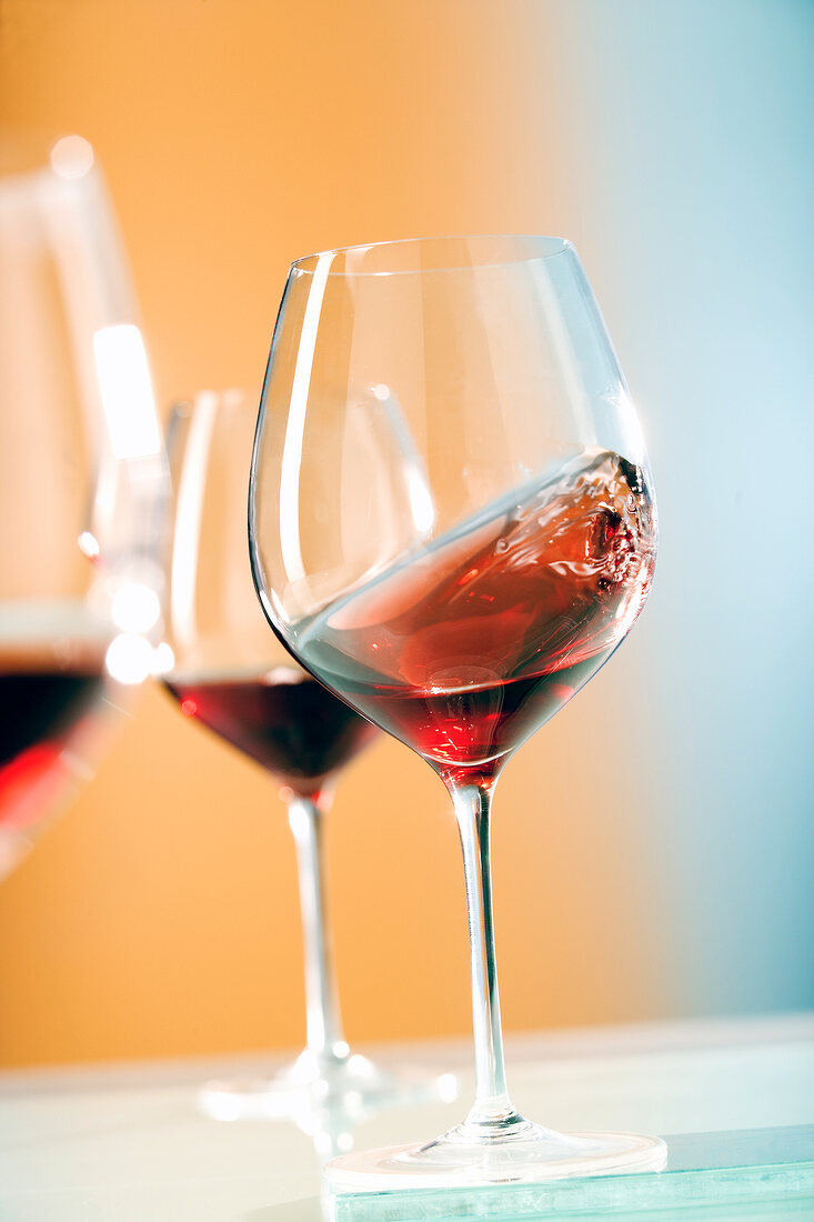 Close-up of two glasses of red wine