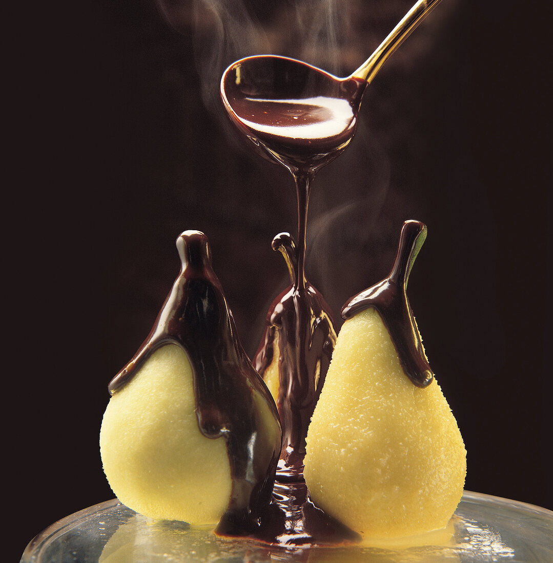 Three bulbs covered with hot chocolate sauce