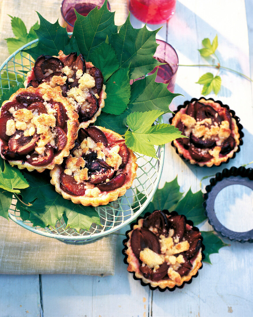 Close-up of plum tartlets