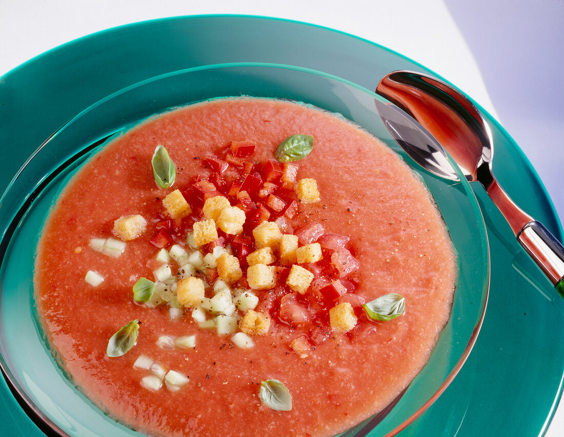 Bowl of spicy cold vegetable soup