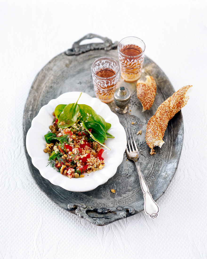 Green lentil salad on plate