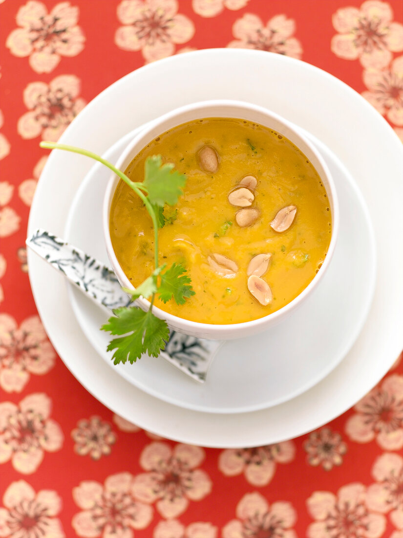 Sweet potato cream soup in a bowl