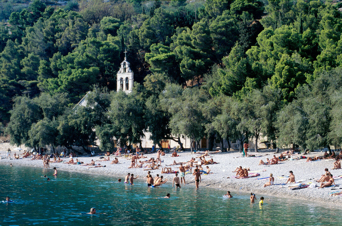 People relaxing on beach Vis island, Croatia