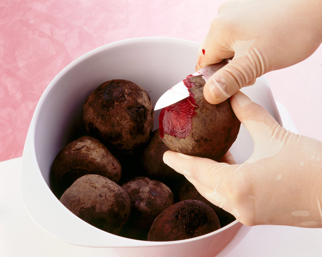 Close-up of peeling beetroot