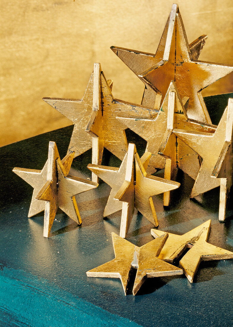 Close-up of golden stars for decorations