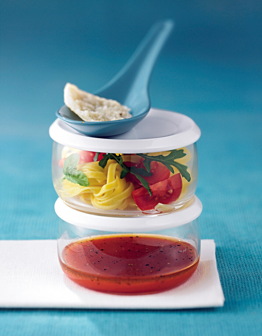 Tomato pasta salad in air tight container