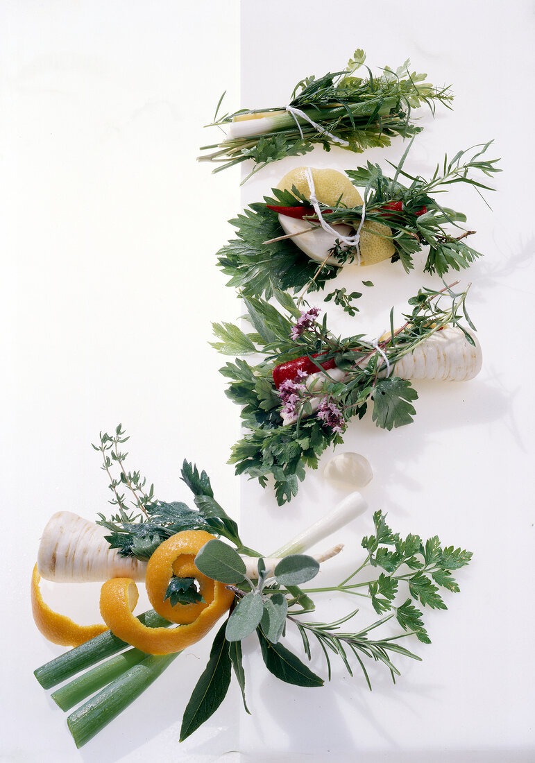 Various herbs bundles together