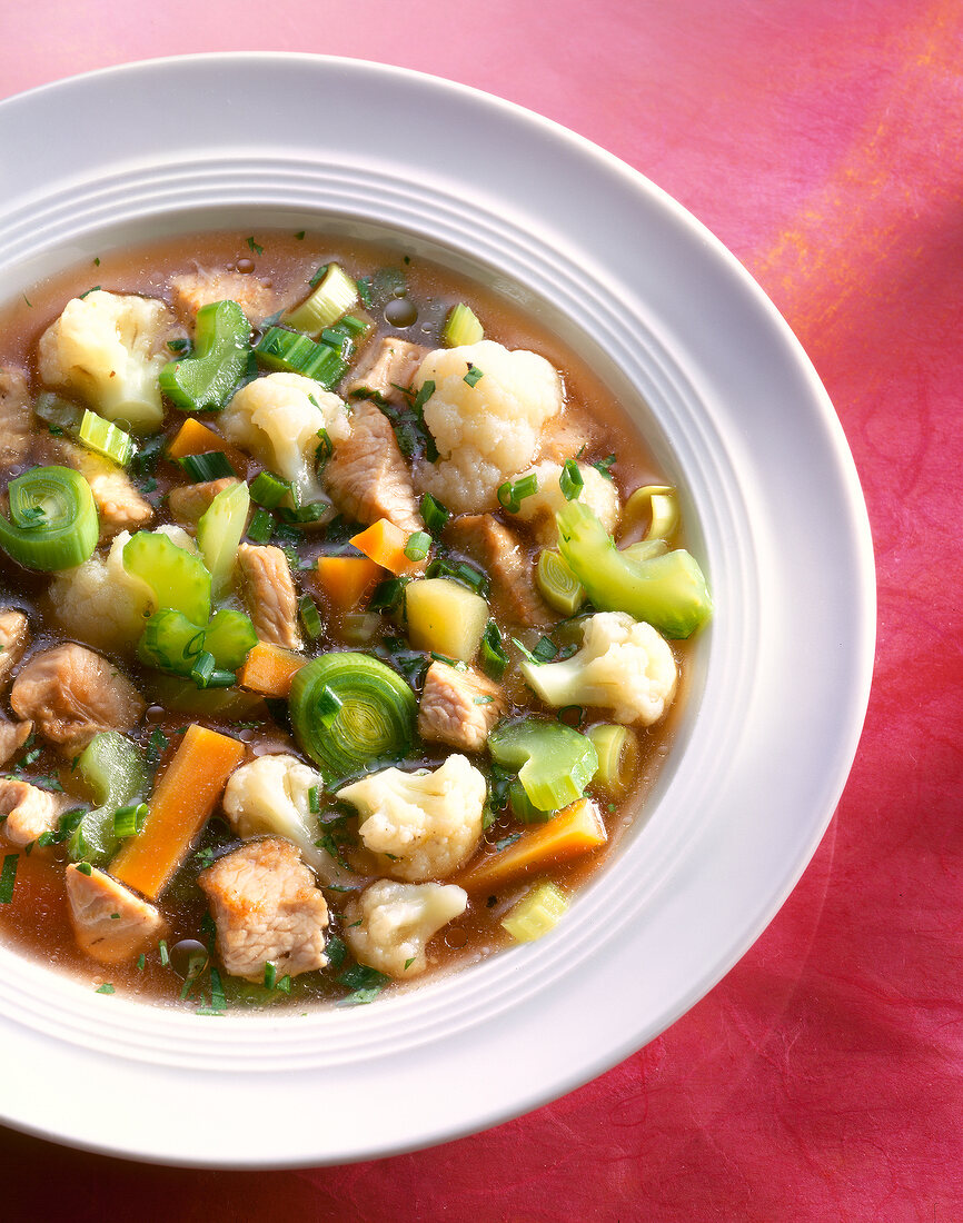 Close-up of vegetable stew with turkey breast