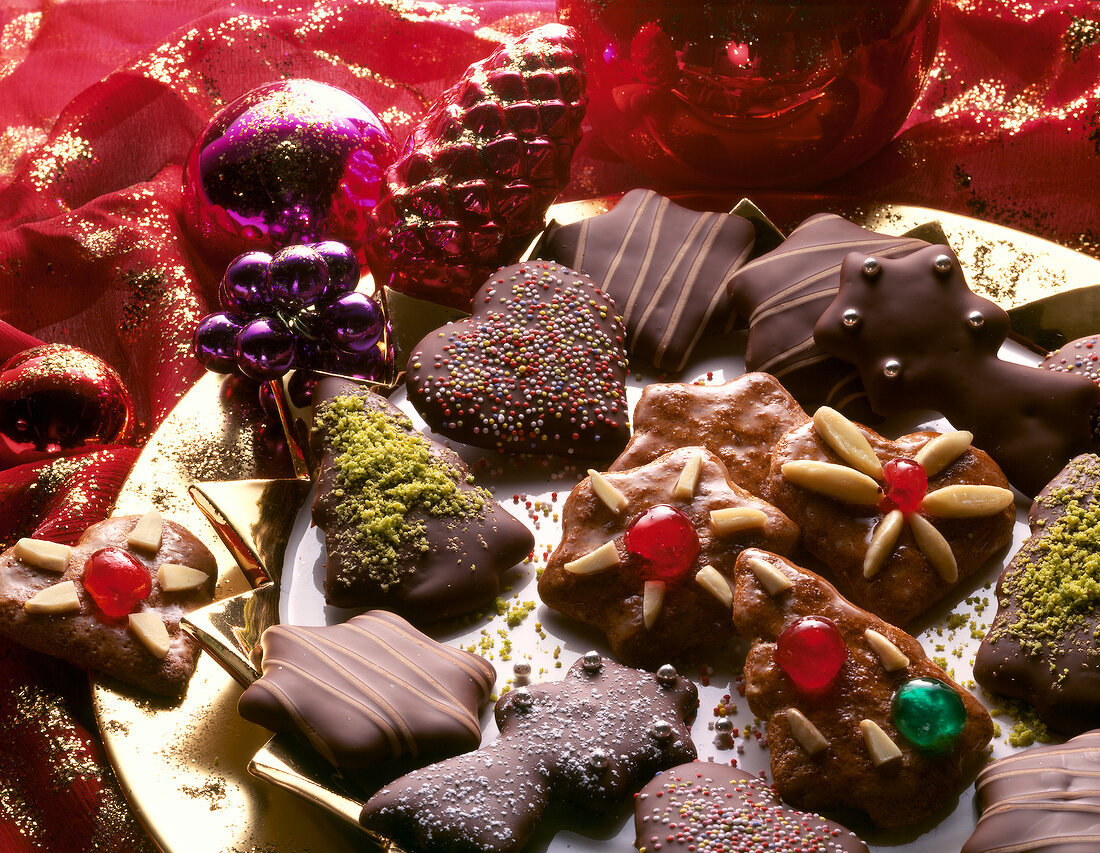 Close-up of glazed star and heart sweets