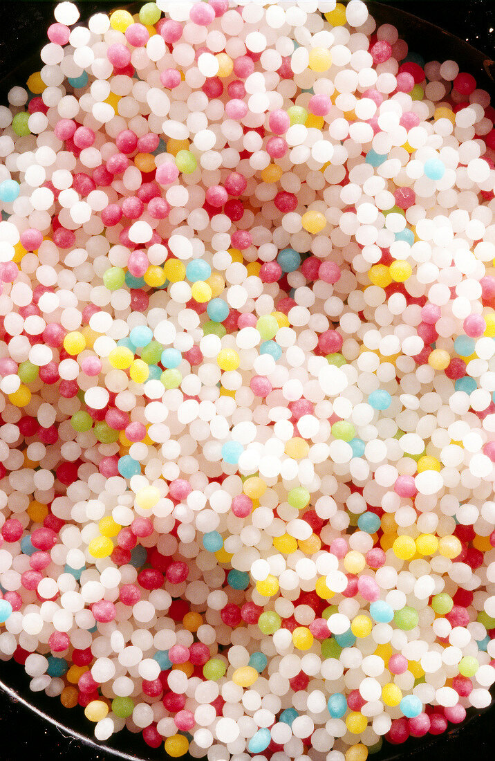 Close-up of colourful sugar pearls
