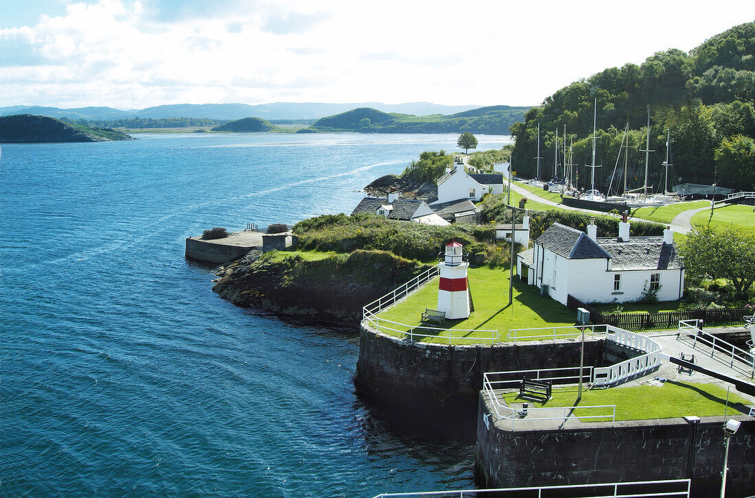 View of village Crinan at the mouth of the Crinan Canal, Scotland