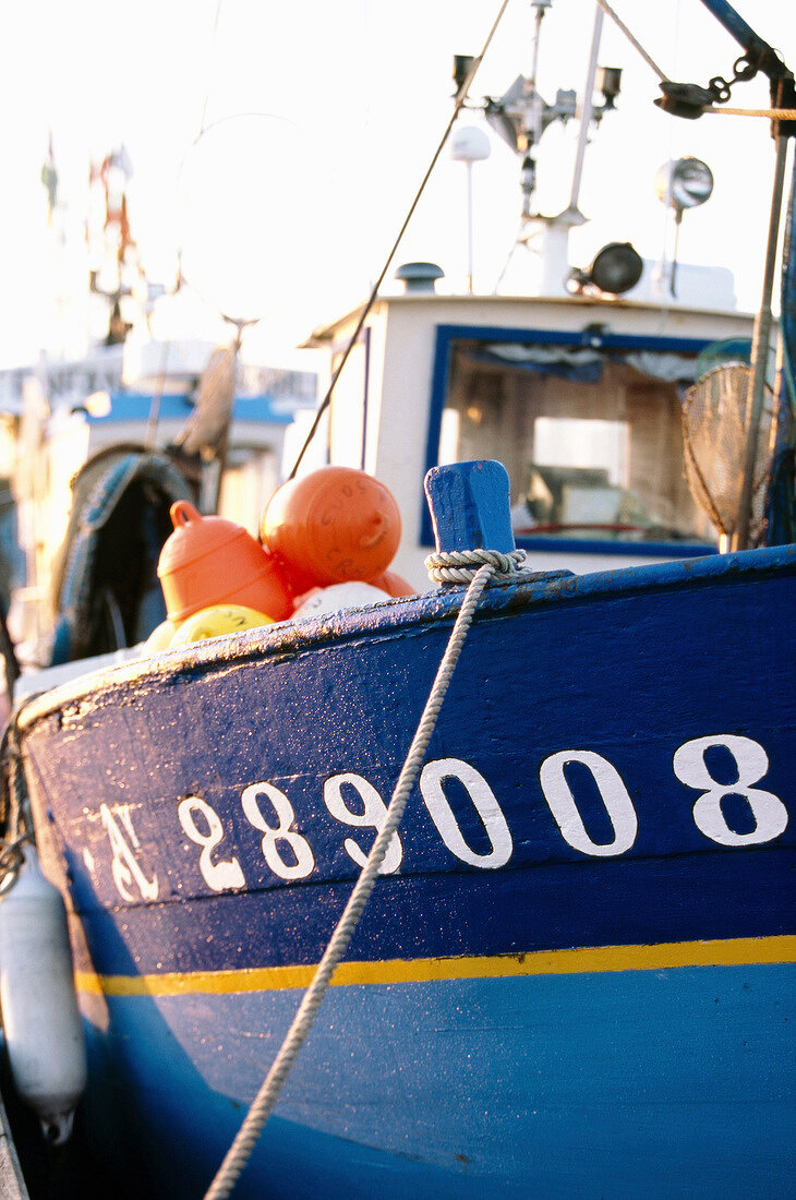 Fishing boat moored at harbour of Quiberon, Brittany, France