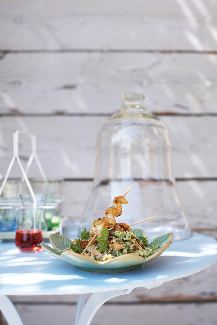 Melonen - Taboule mit Hähnchenspiessen