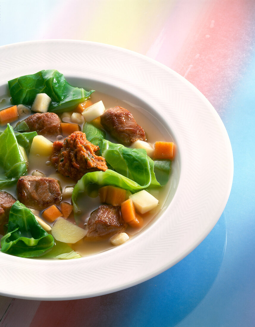 Cabbage stew with chili paste on plate