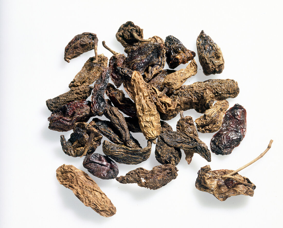 Dried of chilli mora rajada on white background