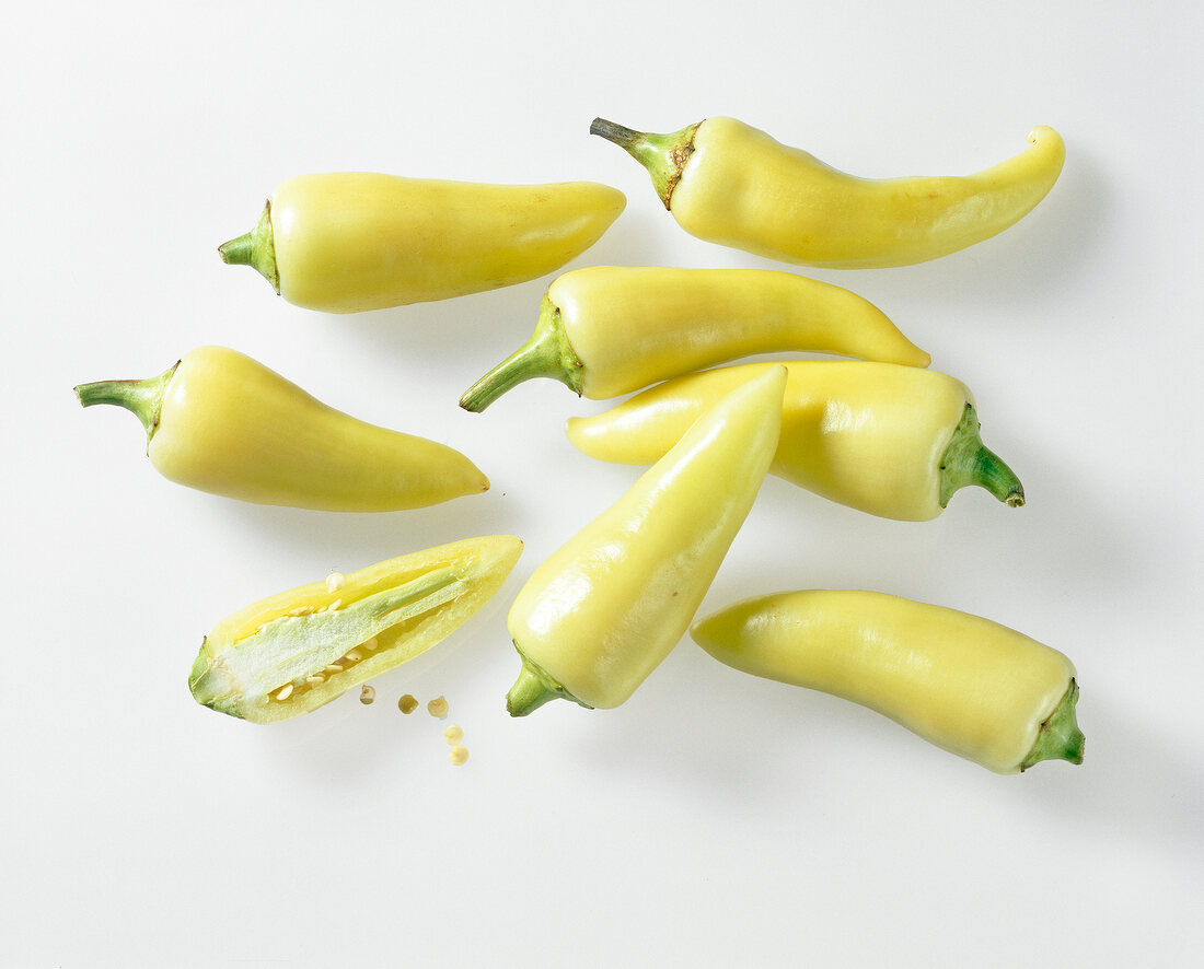 Close-up of chilli chawa on white background