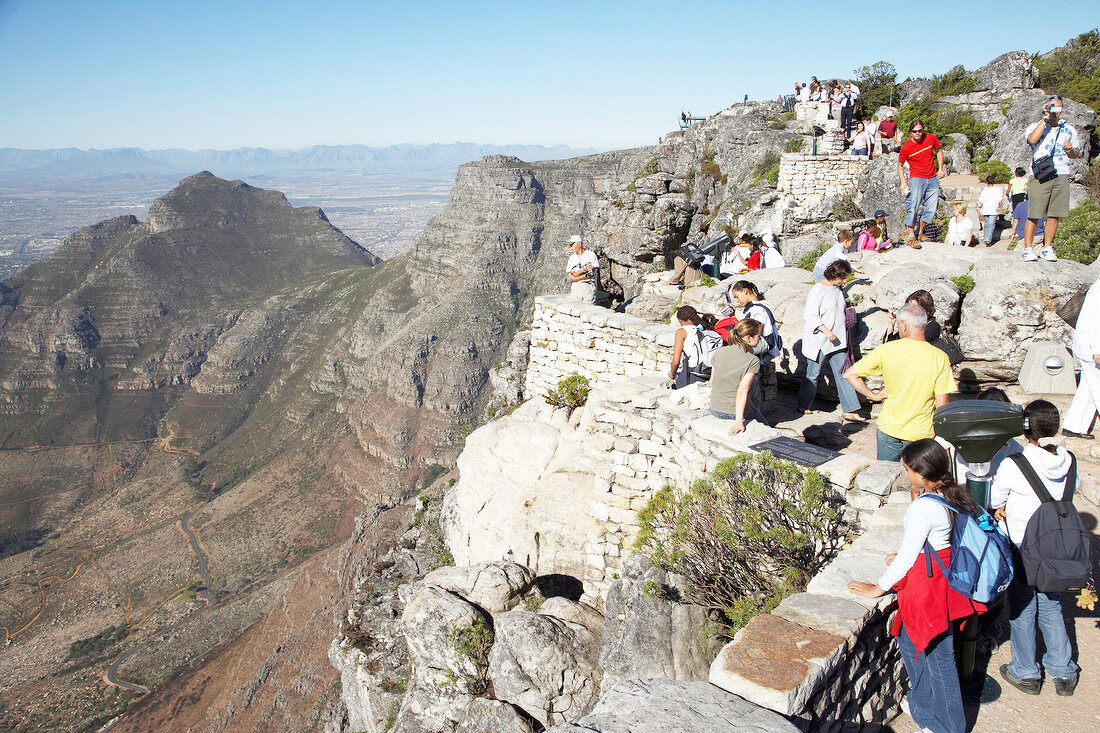 Tourists on mountain at Cape Town, South Africa