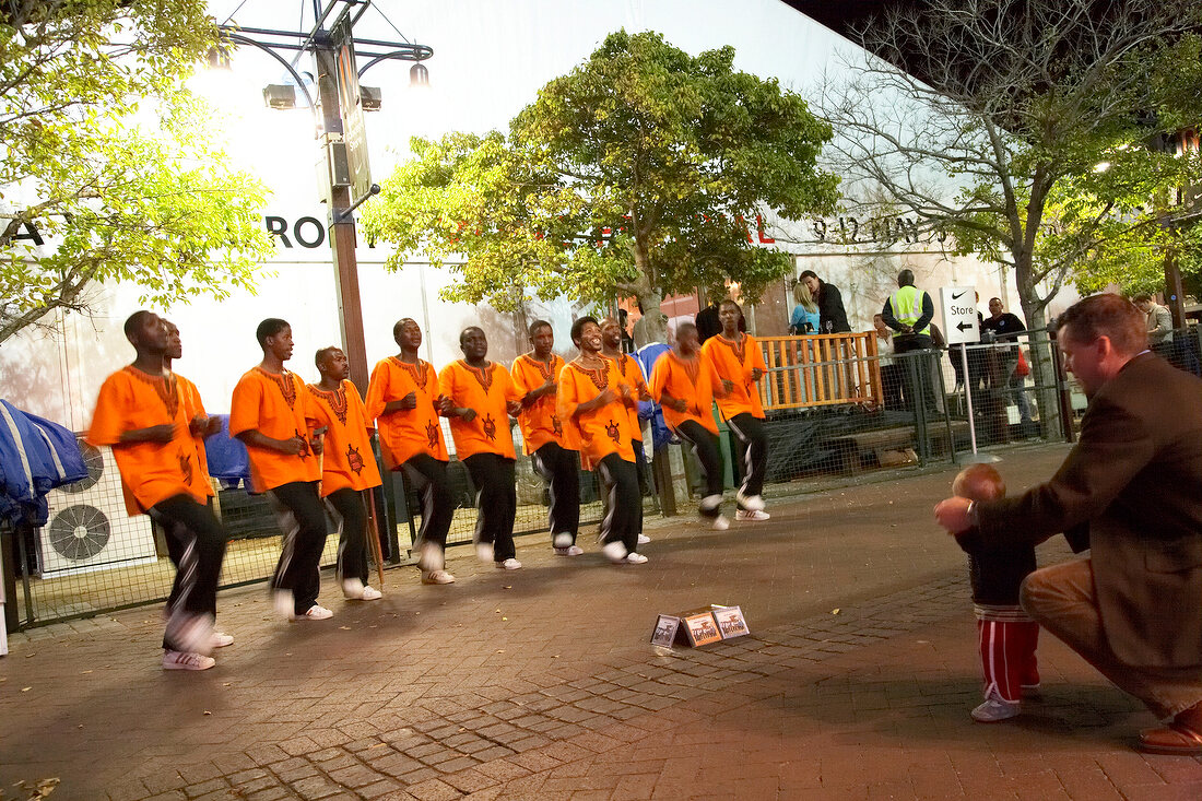 Street artist performing on street, South Africa
