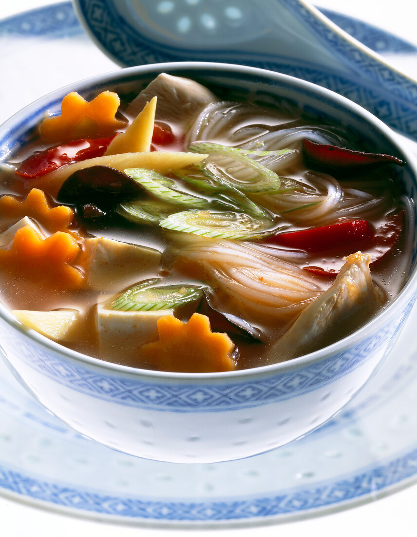 Close-up of hot and sour soup in bowl