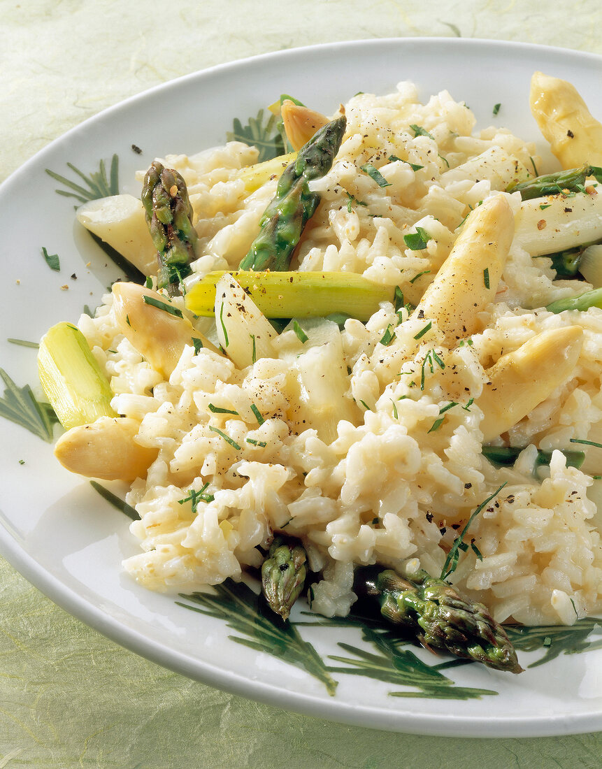 Close-up of asparagus risotto on plate