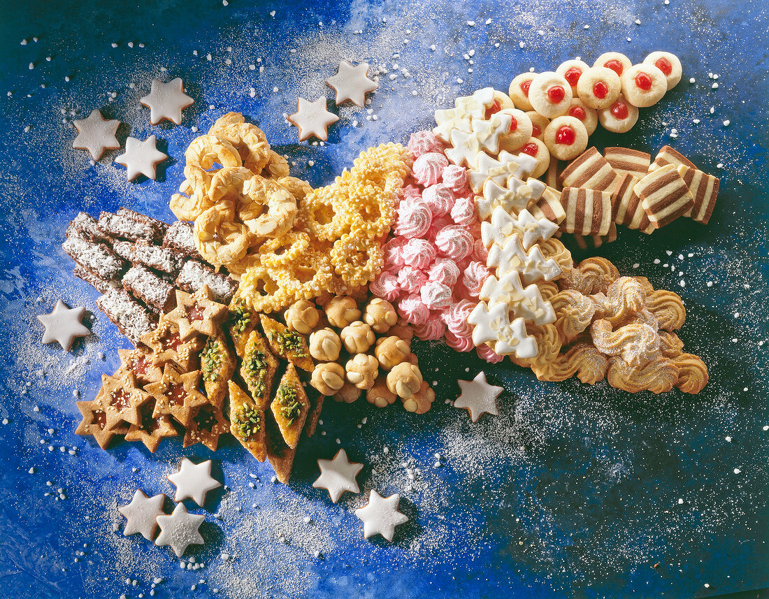 Variety of baked biscuit in shape of shooting star