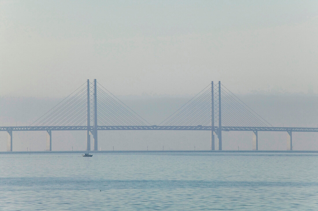 View of sea and Oresund bridge connecting Sweden and Denmark