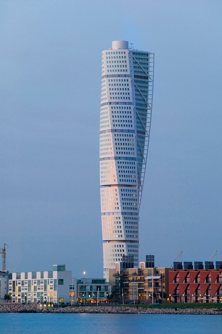 View of Turning Torso skyscraper in Malmo, Sweden