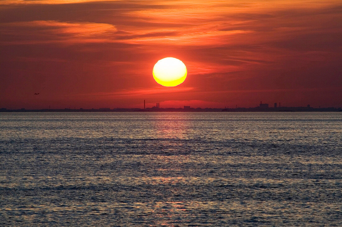 Beautiful sunset over Oresund strait, Malmo, Sweden