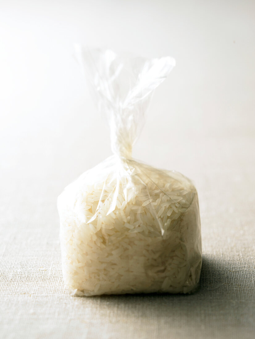 Plastic bag filled with jasmine rice