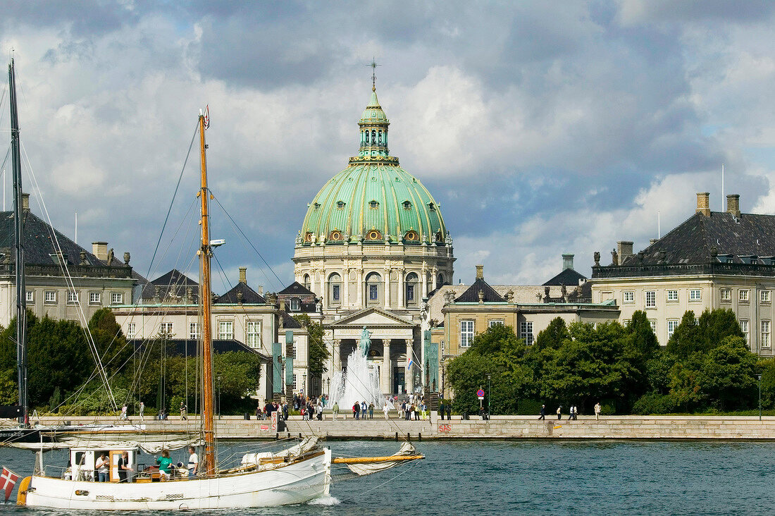 Schloss Amalienborg in Kopenhagen und die Marmorkirche (mit Kuppel).