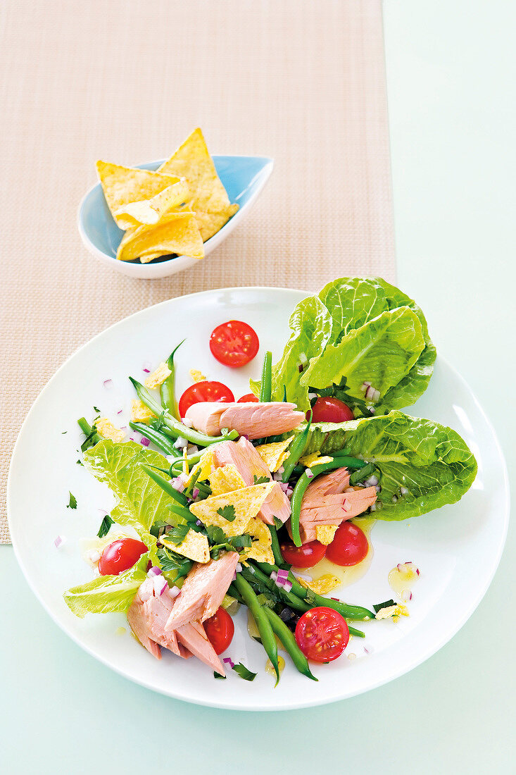Tuna with bean salad on plate